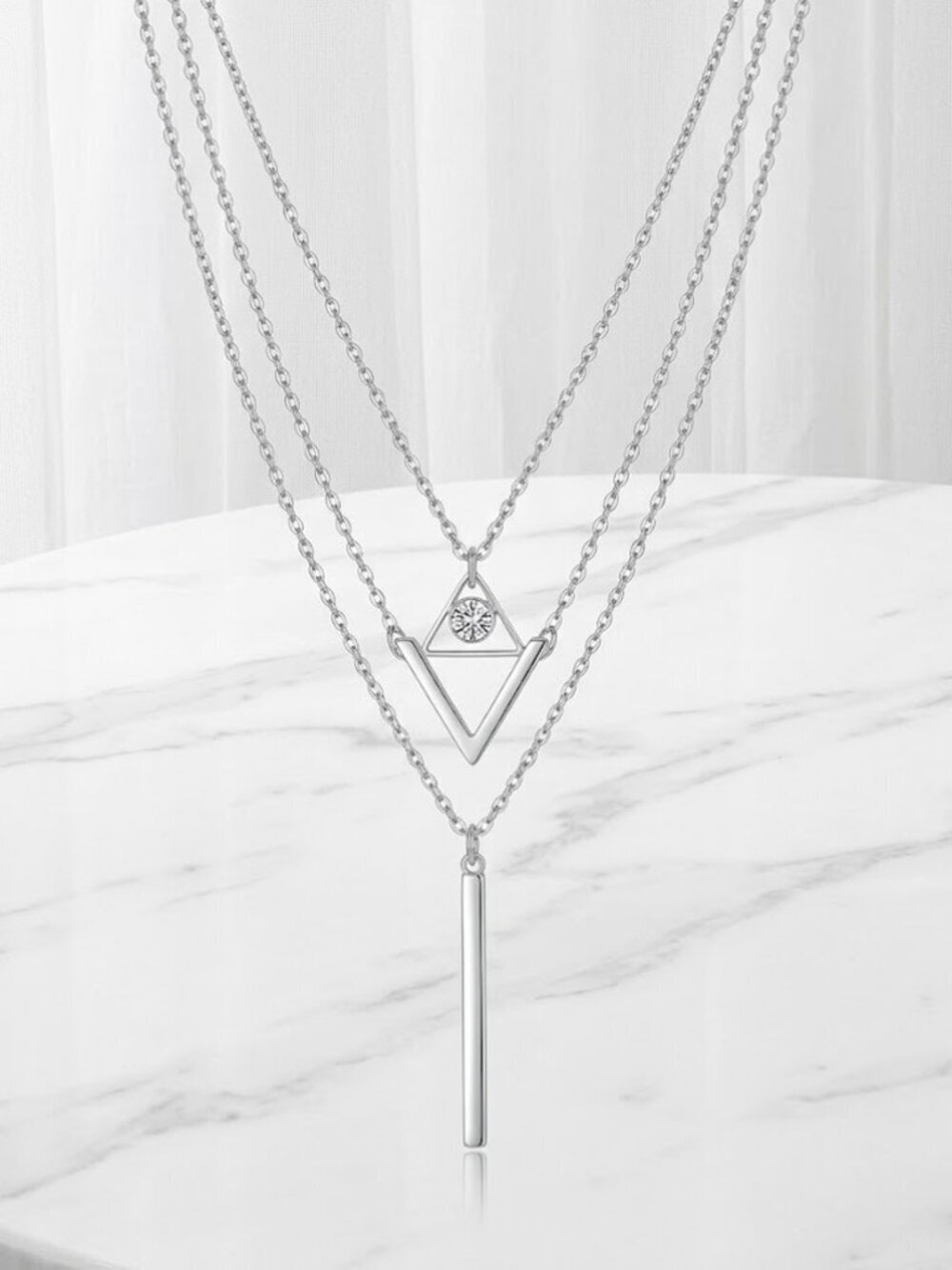 Ladies Triple Silver Contemporary Necklace